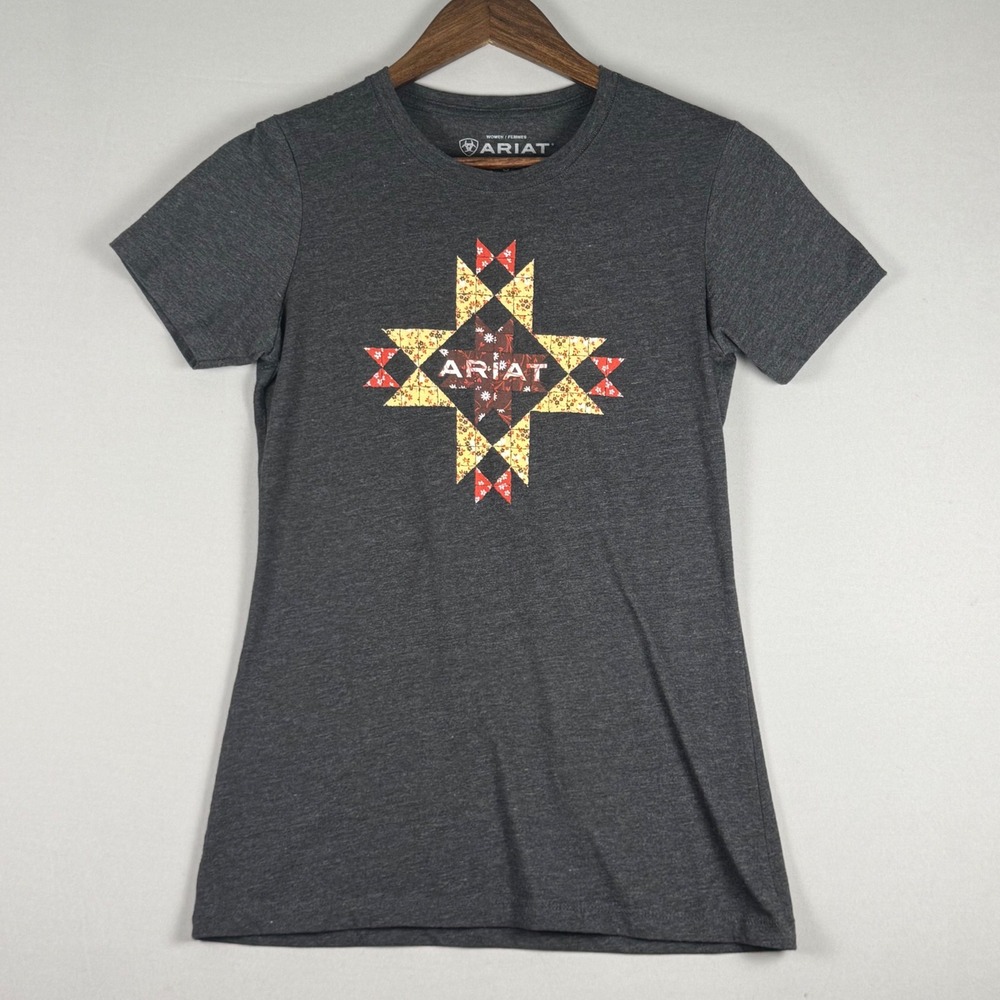 Ariat Graphic Tee Women Small Gray Like New Quilt Star Short Sleeve Shirt